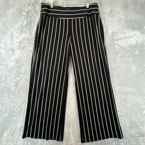 Zac & Rachel Pants Pull On Black White Striped Crop Size Lg Stretch Wide Leg